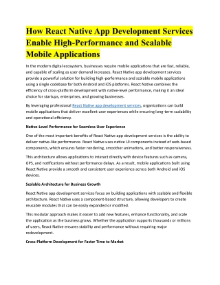 How React Native App Development Services Enable High