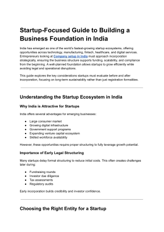Startup-Focused Guide to Company Setup in India: Structure, Funding & Compliance