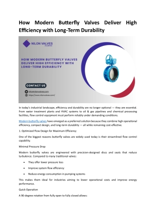 How Modern Butterfly Valves Deliver High Efficiency with Long