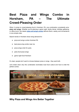 Best Pizza and Wings Combo in Horsham, PA – The Ultimate Crowd-Pleasing Order