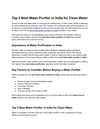 Top 5 best water purifier in india for Clean Water