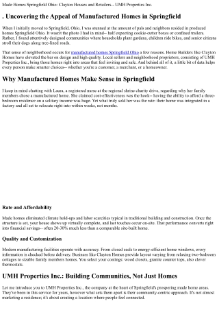 . Produced Homes Springfield Ohio: Clayton Homes and Retailers-- UMH Properties