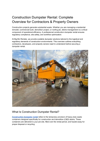 Construction Dumpster Rental Guide | Big Bin Rentals
