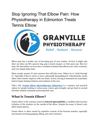 Stop Ignoring That Elbow Pain_ How Physiotherapy in Edmonton Treats Tennis Elbow