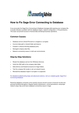 Sage Error Connecting Database Guide