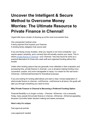Uncover the Intelligent & Secure Method to Overcome Money Worries_ The Ultimate Resource to Private Finance in Chennai