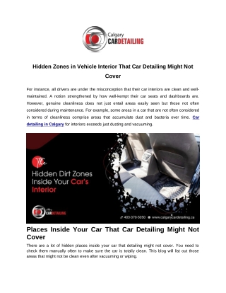 Hidden Zones in Vehicle Interior That Car Detailing Might Not Cover