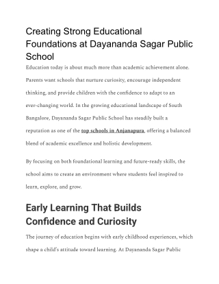 Creating Strong Educational Foundations at Dayananda Sagar Public School