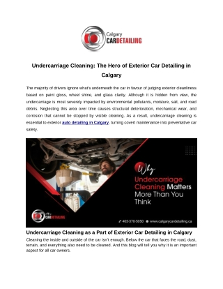 Undercarriage Cleaning: The Hero of Exterior Car Detailing in Calgary