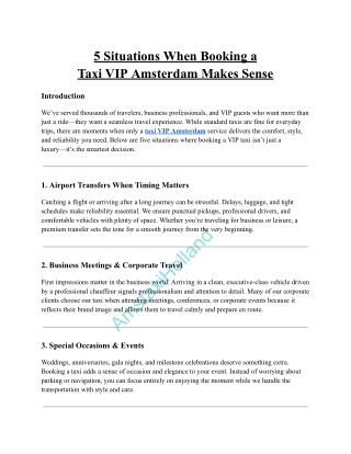 5 Situations When Booking a Taxi VIP Amsterdam Makes Sense