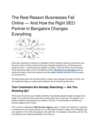 The Real Reason Businesses Fail Online — And How the Right SEO Partner in Bangalore Changes Everything