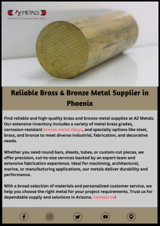Reliable Brass & Bronze Metal Supplier in Phoenix