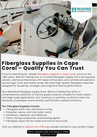 Fiberglass Supplies in Cape Coral – Quality You Can Trust