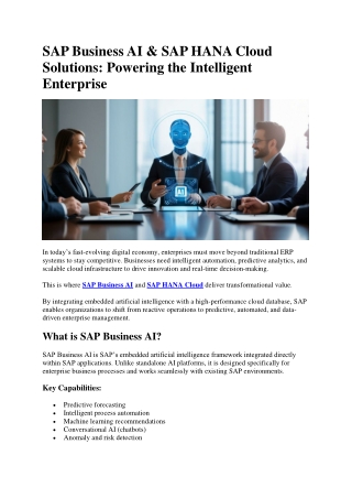 SAP Business AI & SAP HANA Cloud Solutions Powering the Intelligent Enterprise