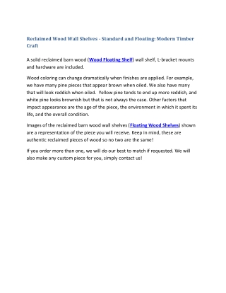 Reclaimed Wood Wall Shelves - Standard and Floating Modern Timber Craft