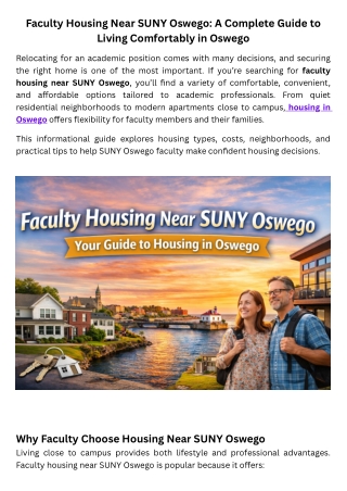 Faculty Housing Near SUNY Oswego A Complete Guide to Living Comfortably in Oswego