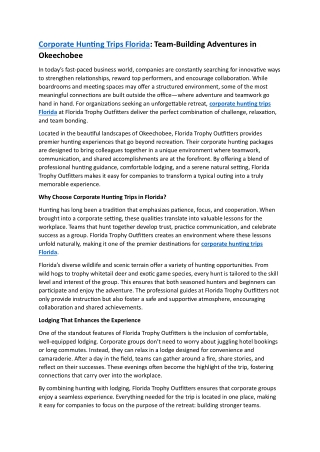 Corporate Hunting Trips Florida