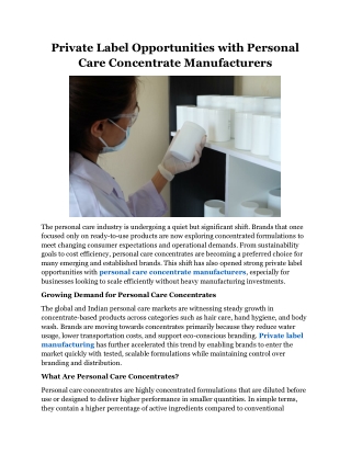 Private Label Opportunities with Personal Care Concentrate Manufacturers