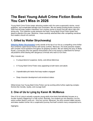 The Best Young Adult Crime Fiction Books You Can’t Miss in 2026