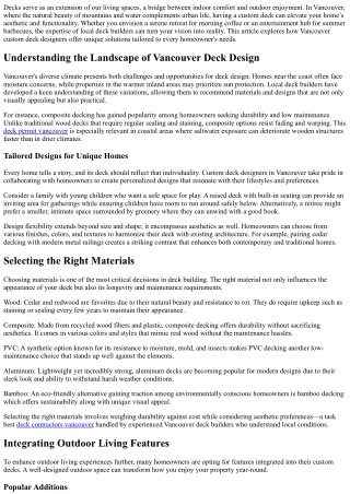 Vancouver Custom Deck Designers: Unique Solutions for Every Home