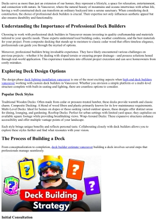 Transforming Spaces with Professional Deck Builders in Vancouver BC.