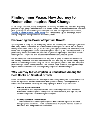 Finding Inner Peace: How Journey to Redemption Inspires Real Change