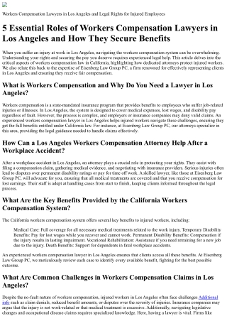 Workers Compensation Lawyers in Los Angeles and Legal Rights for Injured Employe