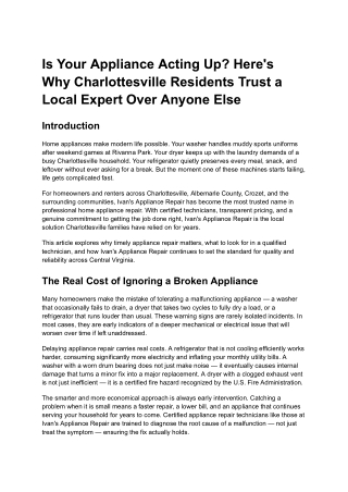 Appliance Repair in Charlottesville | Ivan's Appliance Repair