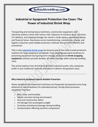Industrial or Equipment Protection Use Cases The Power of Industrial Shrink Wrap