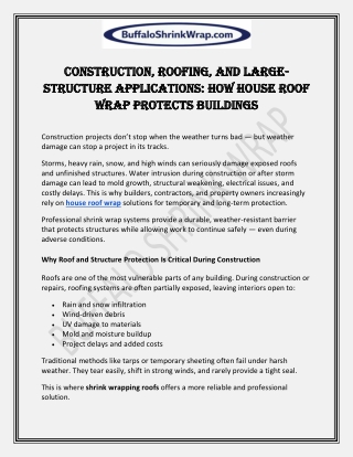 Construction, Roofing, and Large-Structure Applications: How House Roof Wrap Pro