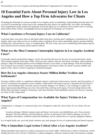 Personal Injury Law in Los Angeles and Securing Maximum Compensation for Catastr