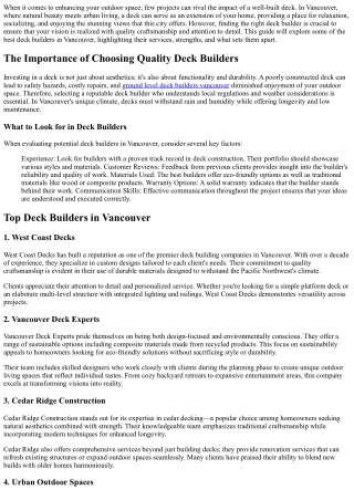 Best Deck Builders Vancouver: Reviews and Recommendations