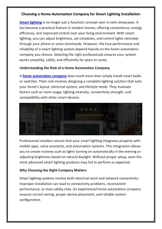 Choosing a Home Automation Company for Smart Lighting Installation