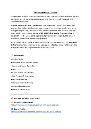 SAP WMS Online Training Real-time support from Hyderabad