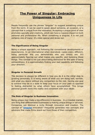 The Power of Singular: Embracing Uniqueness in Life