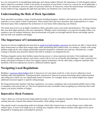 Vancouver Deck Specialists: Your Partners in Outdoor Living