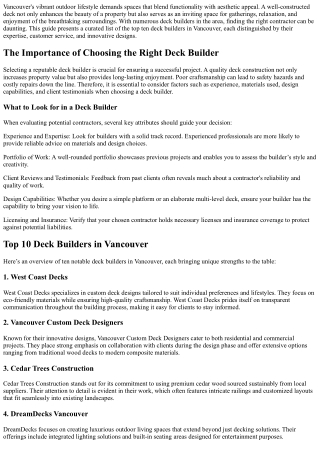 Top 10 Deck Builders in Vancouver: Your Ultimate Guide