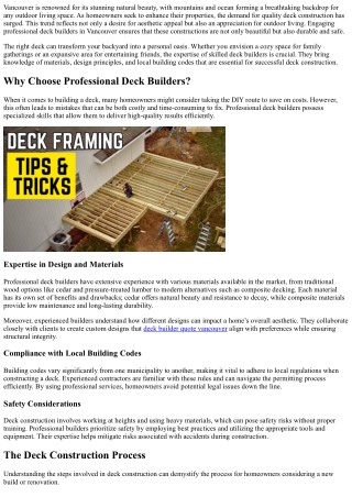 Professional Deck Builders Vancouver: Expertise You Can Rely On