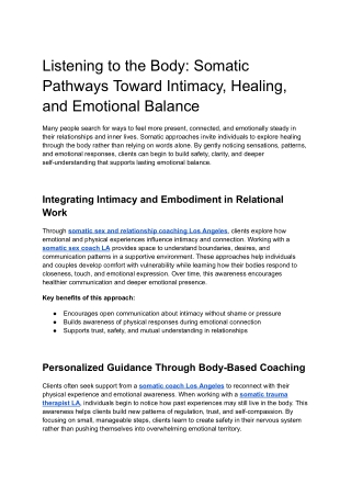 Listening to the Body_ Somatic Pathways Toward Intimacy, Healing, and Emotional Balance