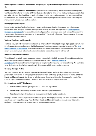 Event Organizer Company in Ahmedabad Navigating the Logistics of Hosting International Summits at GIFT City