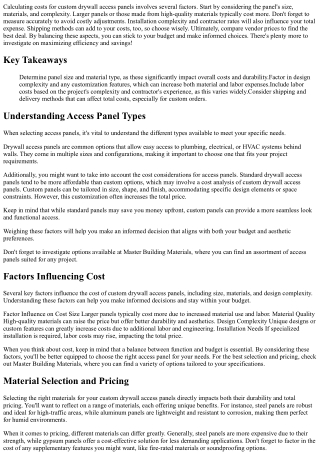 Calculating Costs for Custom Drywall Access Panels