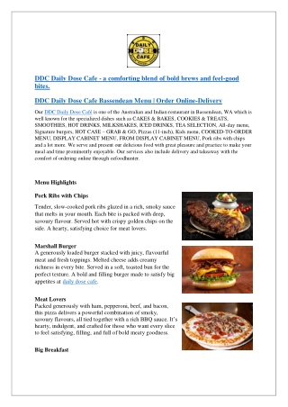DDC Daily Dose Cafe Bassendean Menu | Order Online-Delivery