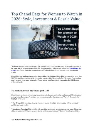 Top Chanel Bags for Women to Watch in 2026 Style, Investment & Resale Value