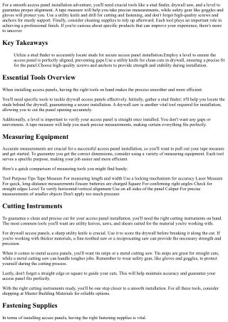 Tools for a Smooth Access Panel Installation Journey