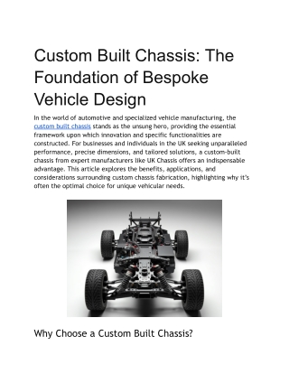 Custom Built Chassis :The Foundation of Bespoke Vehicle Design