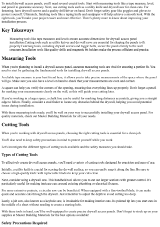 What Tools Do You Need for Drywall Access Panels?