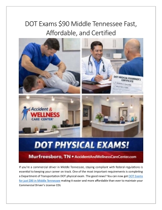 DOT Exams $90 Middle Tennessee Fast, Affordable, and Certified