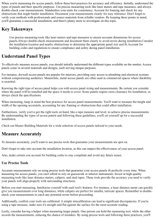 10 Best Practices for Access Panel Measurements