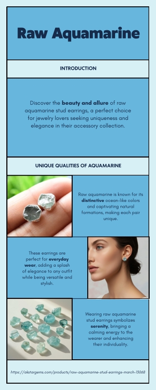 Raw Aquamarine Stud Earrings - Natural Aquamarine Studs