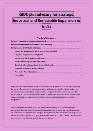 GIDC plot advisory for Strategic Industrial and Renewable Expansion in India